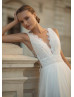 Deep V Neck Ivory Lace Tulle Fashionable Wedding Dress